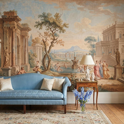 Fresco Mural Wallpaper Roman Ruins Fountain Garden Wall Mural