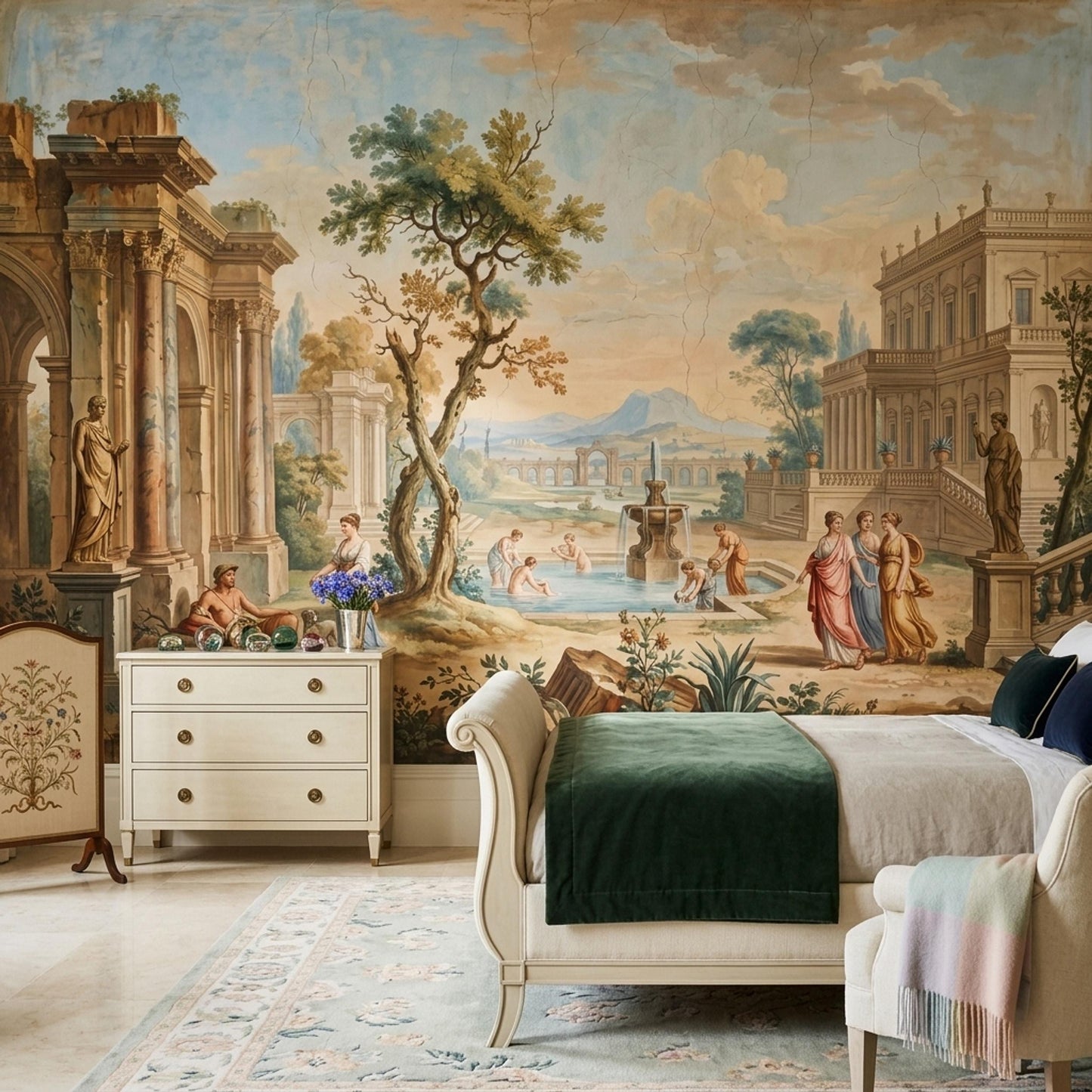 Fresco Mural Wallpaper Roman Ruins Fountain Garden Wall Mural