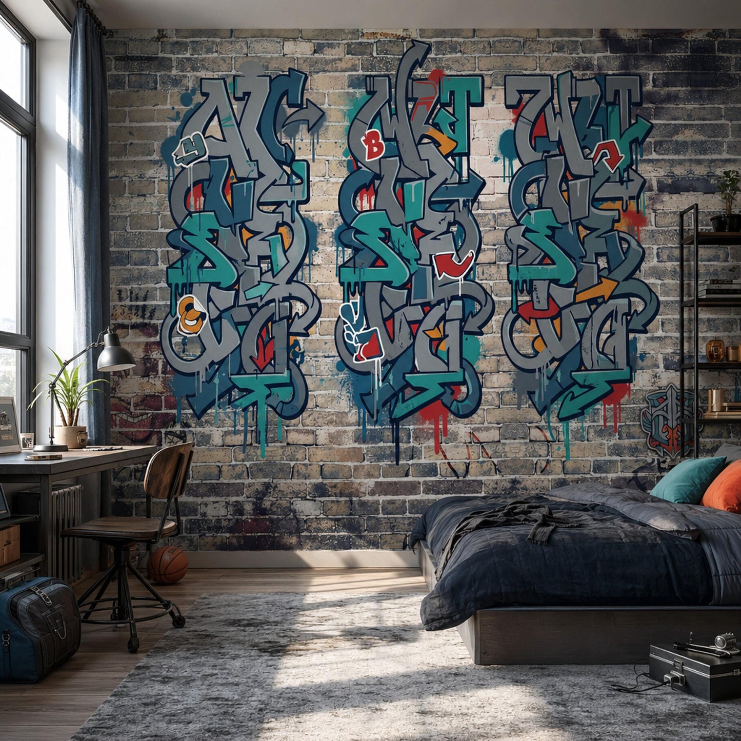 Urban Graffiti Wallpaper Brick Effect Street Style Loft Interior Gamer Room Accent