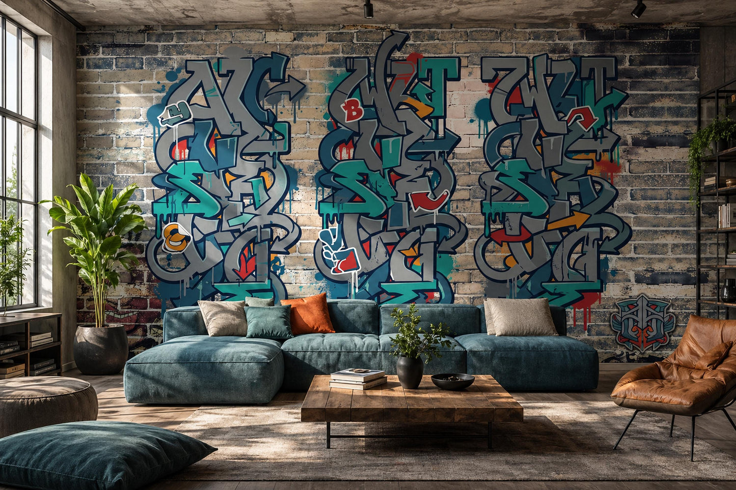Urban Graffiti Wallpaper Brick Effect Street Style Loft Interior Gamer Room Accent