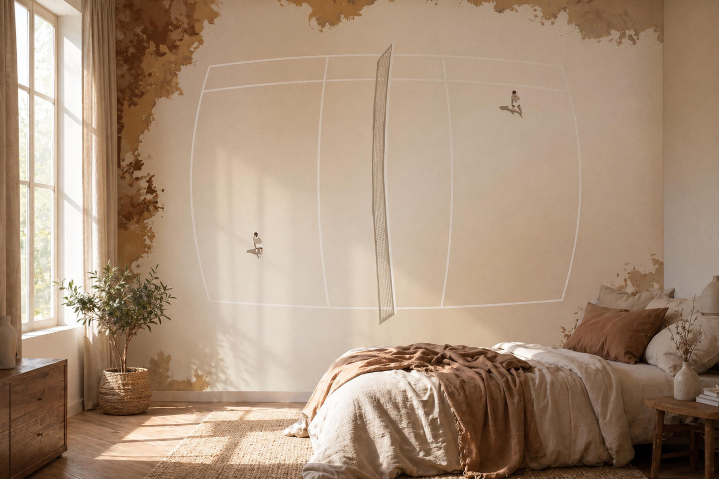 Tennis Court Wallpaper Minimal Neutral Sport Interior Modern Wall Mural