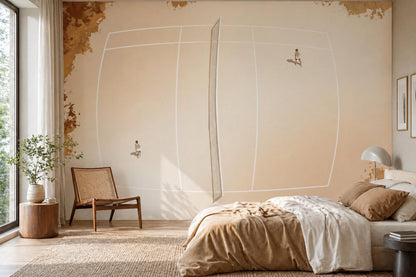 Tennis Court Wallpaper Minimal Neutral Sport Interior Modern Wall Mural