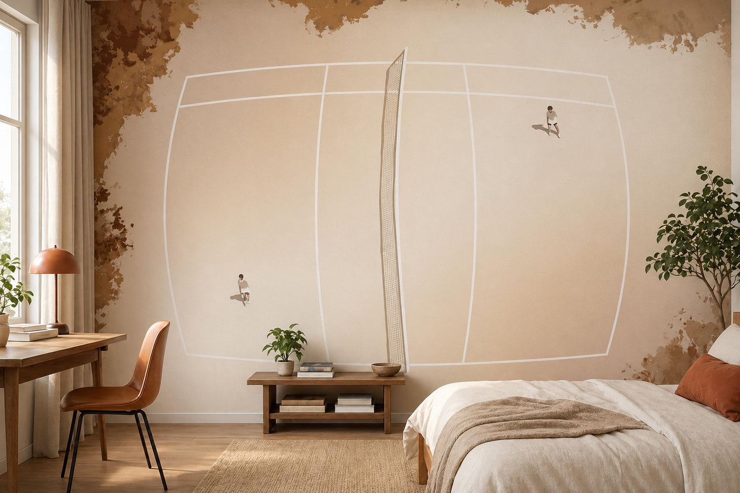Tennis Court Wallpaper Minimal Neutral Sport Interior Modern Wall Mural