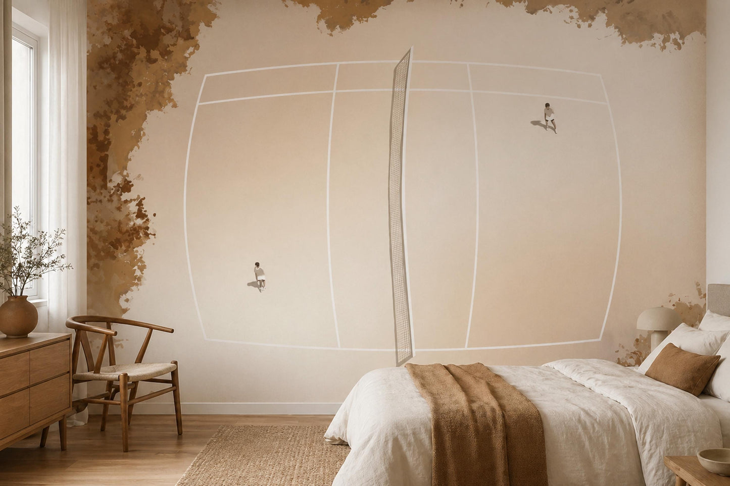 Tennis Court Wallpaper Minimal Neutral Sport Interior Modern Wall Mural