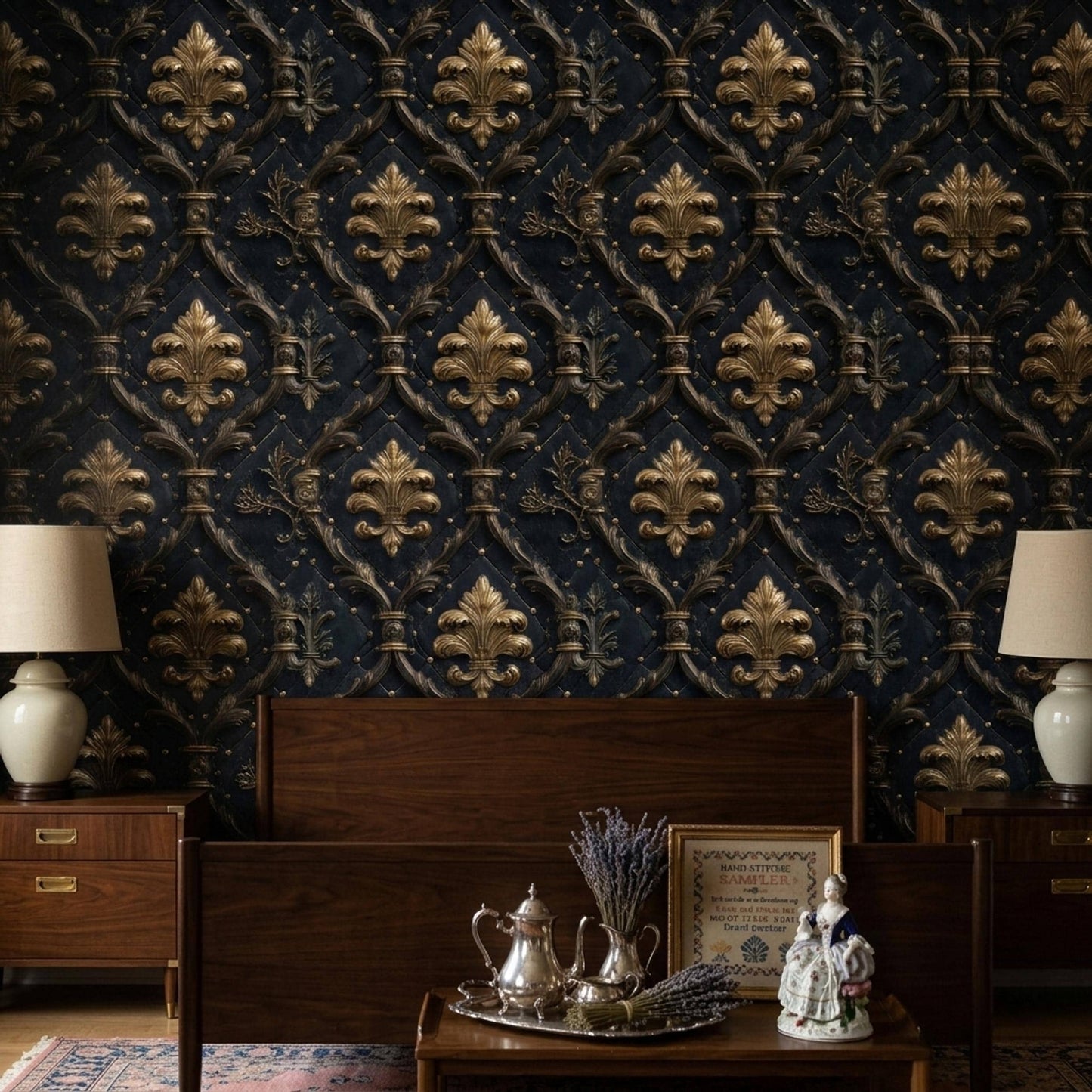 Black Gold Baroque Wallpaper Luxury Damask Pattern Dark Elegant Wall Decor