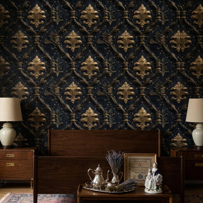 Black Gold Baroque Wallpaper Luxury Damask Pattern Dark Elegant Wall Decor
