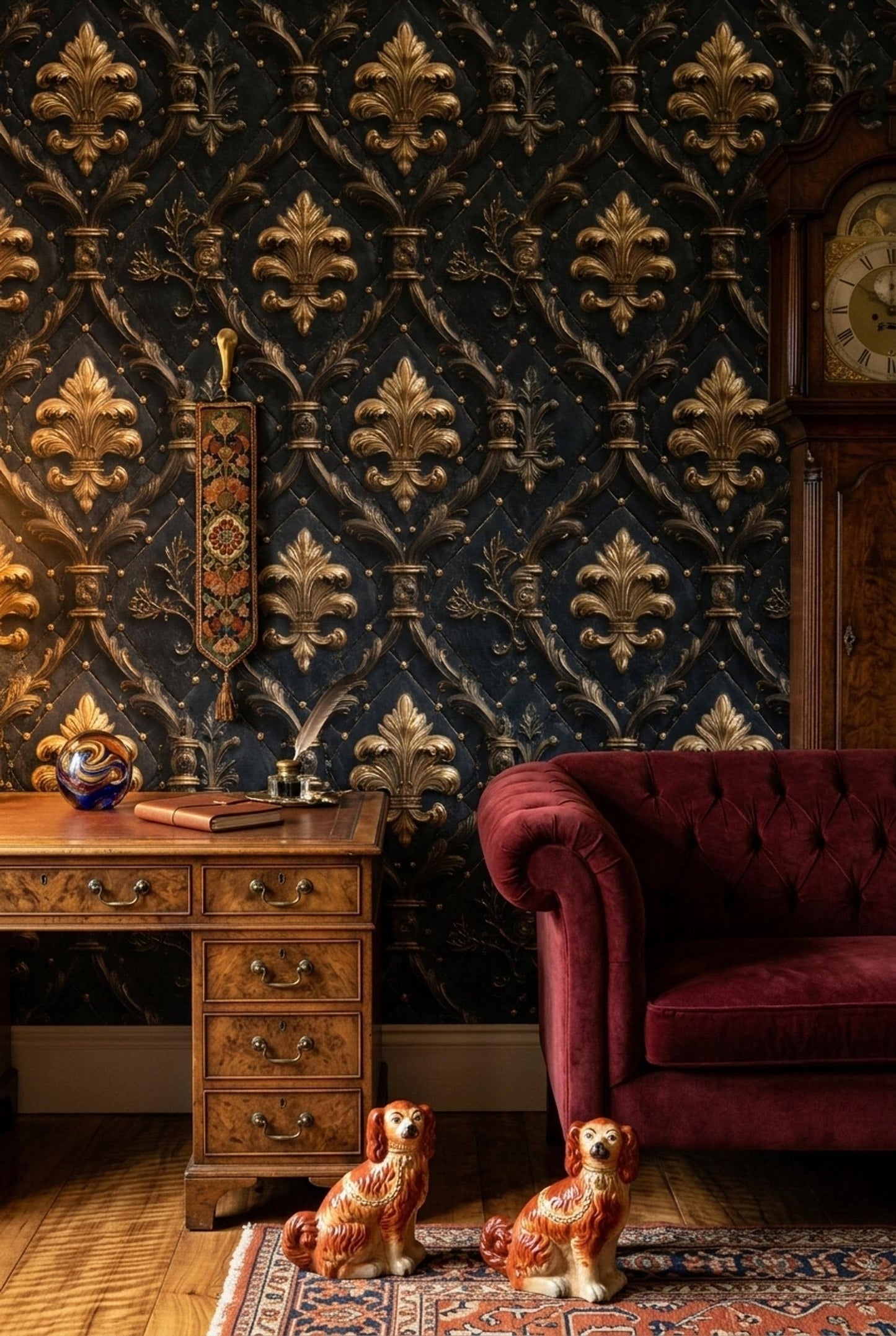 Black Gold Baroque Wallpaper Luxury Damask Pattern Dark Elegant Wall Decor