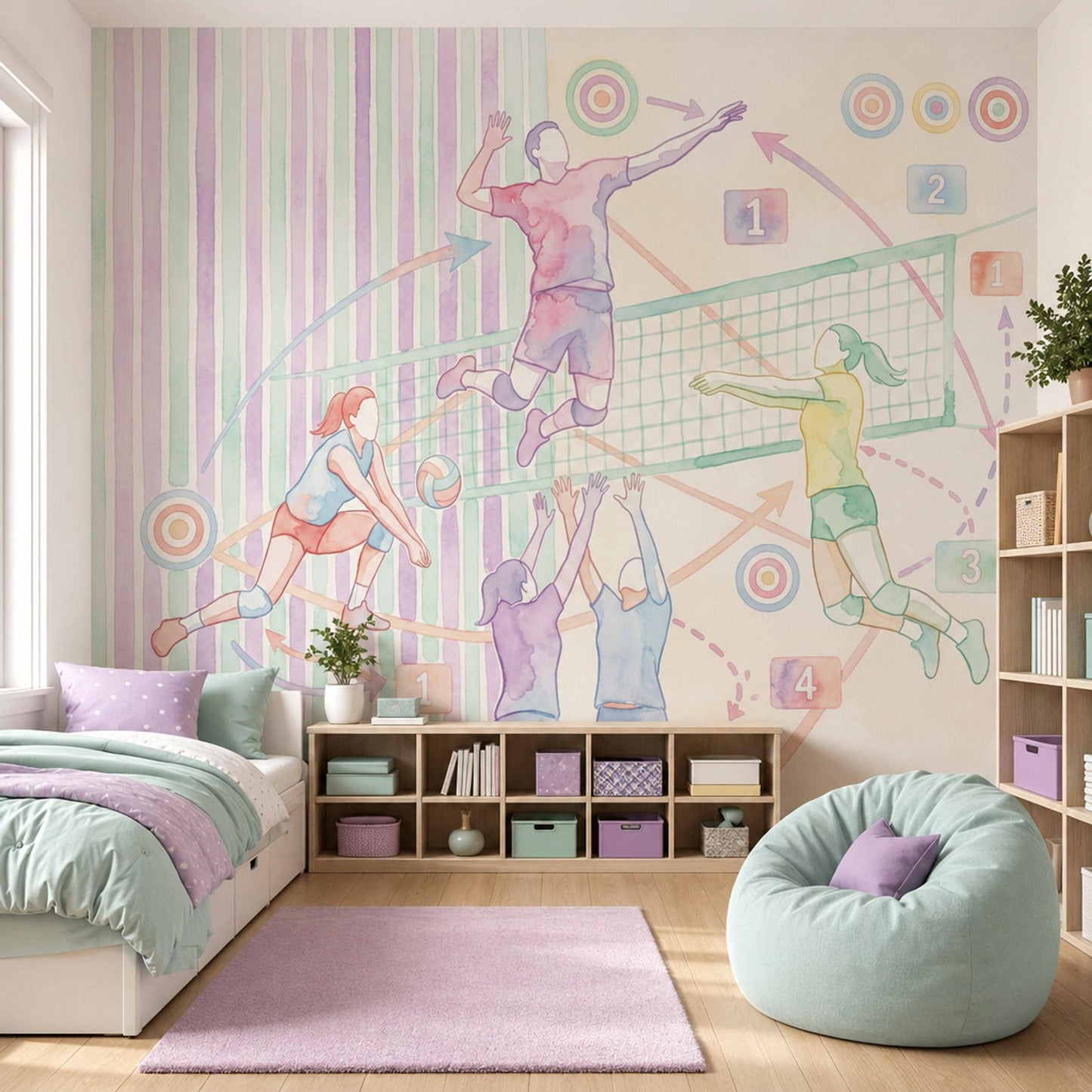 Volleyball Wallpaper Watercolor Pastel Wall Mural