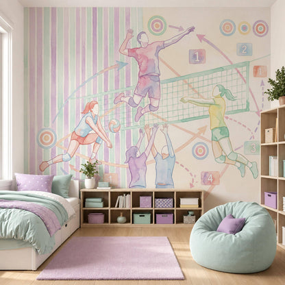 Volleyball Wallpaper Watercolor Pastel Wall Mural