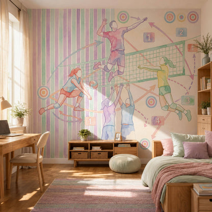 Volleyball Wallpaper Watercolor Pastel Wall Mural