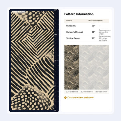 Primitive Linework Wallpaper Black Beige Geometric Block Print Wall Pattern