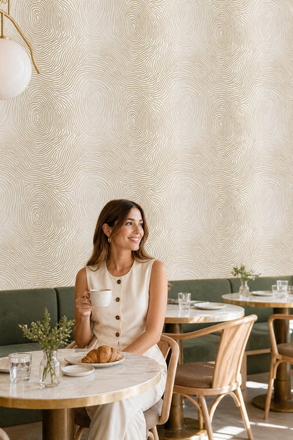 Abstract Wood Grain Wallpaper Gold Topographic Lines Neutral Wall Decor