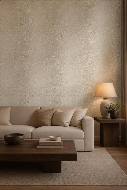 Abstract Wood Grain Wallpaper Gold Topographic Lines Neutral Wall Decor