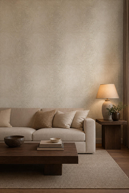 Abstract Wood Grain Wallpaper Gold Topographic Lines Neutral Wall Decor
