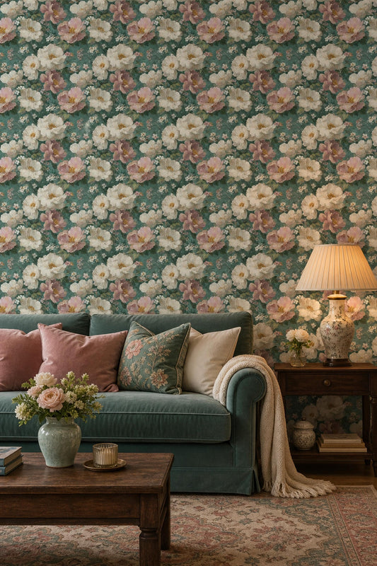 Vintage Floral Wallpaper Peony Garden Wall Mural Romantic Cottage Decor