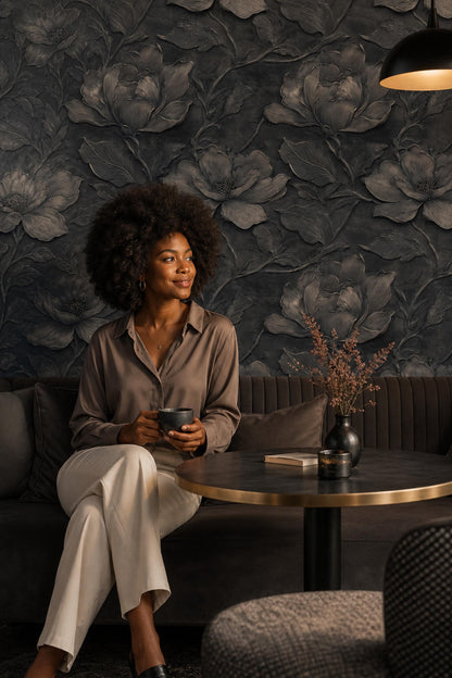 Dark Floral Wallpaper Embossed 3D Luxury Wall Mural Moody Interior Decor