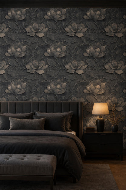 Dark Floral Wallpaper Embossed 3D Luxury Wall Mural Moody Interior Decor