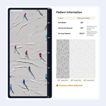 Skiers Pattern Wallpaper Minimal Snow Texture Winter Sport Wall Decor