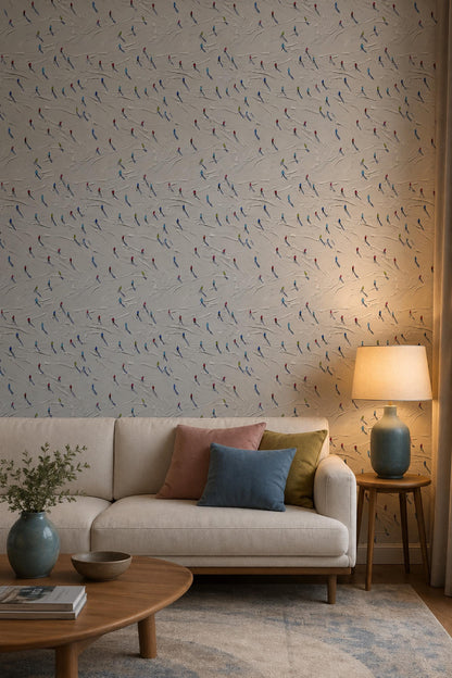 Skiers Pattern Wallpaper Minimal Snow Texture Winter Sport Wall Decor