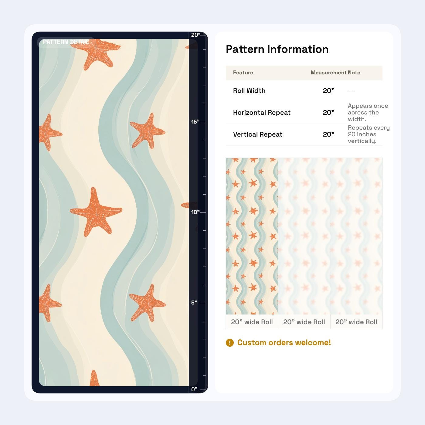 Coastal Starfish Wallpaper Wavy Stripe Beach House Pattern Wall Decor