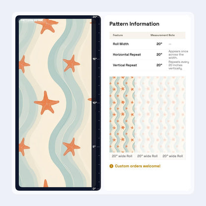 Coastal Starfish Wallpaper Wavy Stripe Beach House Pattern Wall Decor