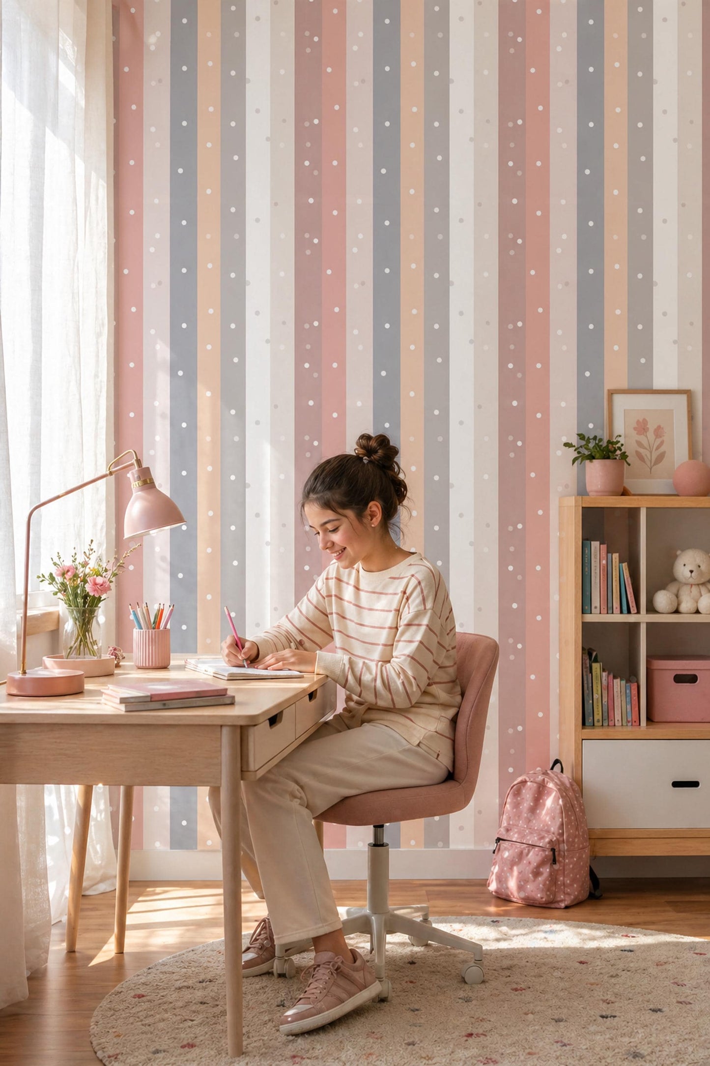 Pastel Stripe Wallpaper Scandinavian Vertical Lines Neutral Modern Wall Decor
