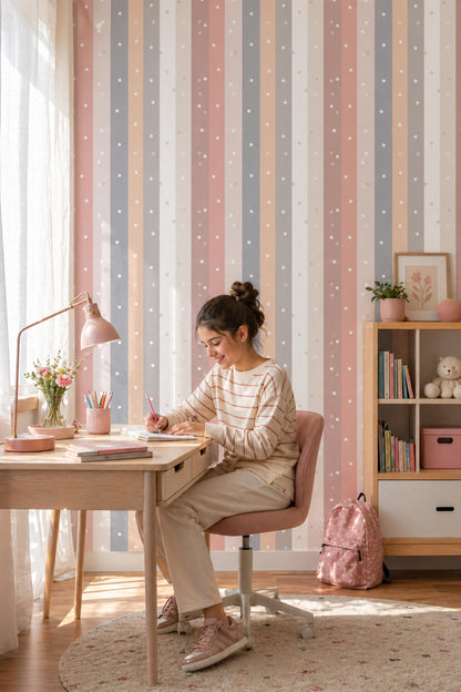 Pastel Stripe Wallpaper Scandinavian Vertical Lines Neutral Modern Wall Decor