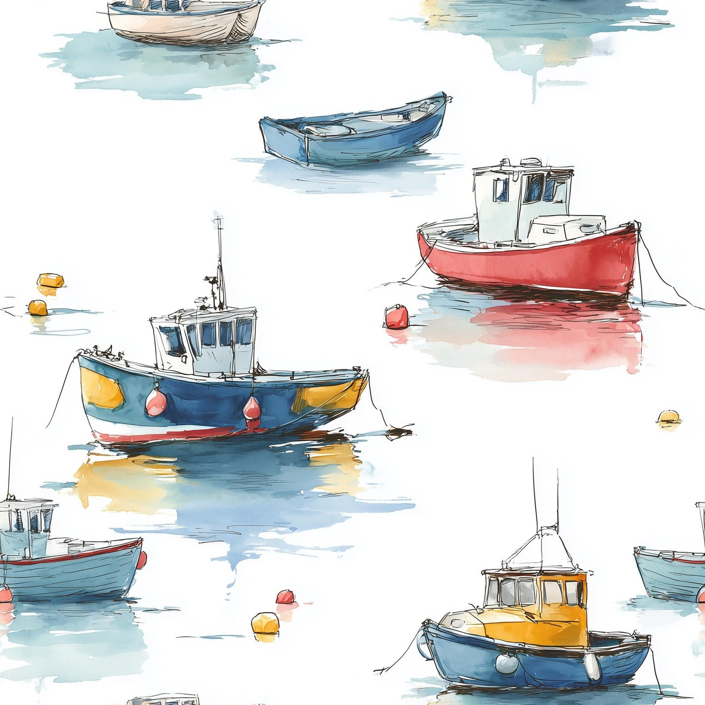 Coastal Boat Wallpaper Watercolor Nautical Pattern Beach House Wall Decor