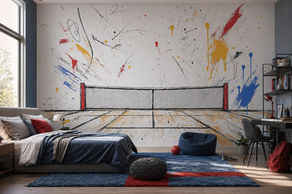 Modern Tennis Wall Mural Abstract Court Art Sports Room Interior Decor