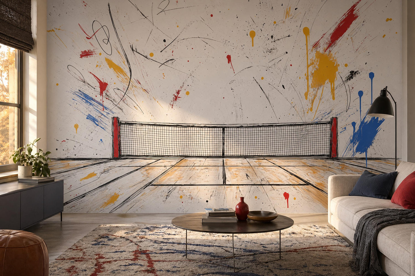 Modern Tennis Wall Mural Abstract Court Art Sports Room Interior Decor