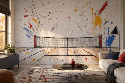 Modern Tennis Wall Mural Abstract Court Art Sports Room Interior Decor