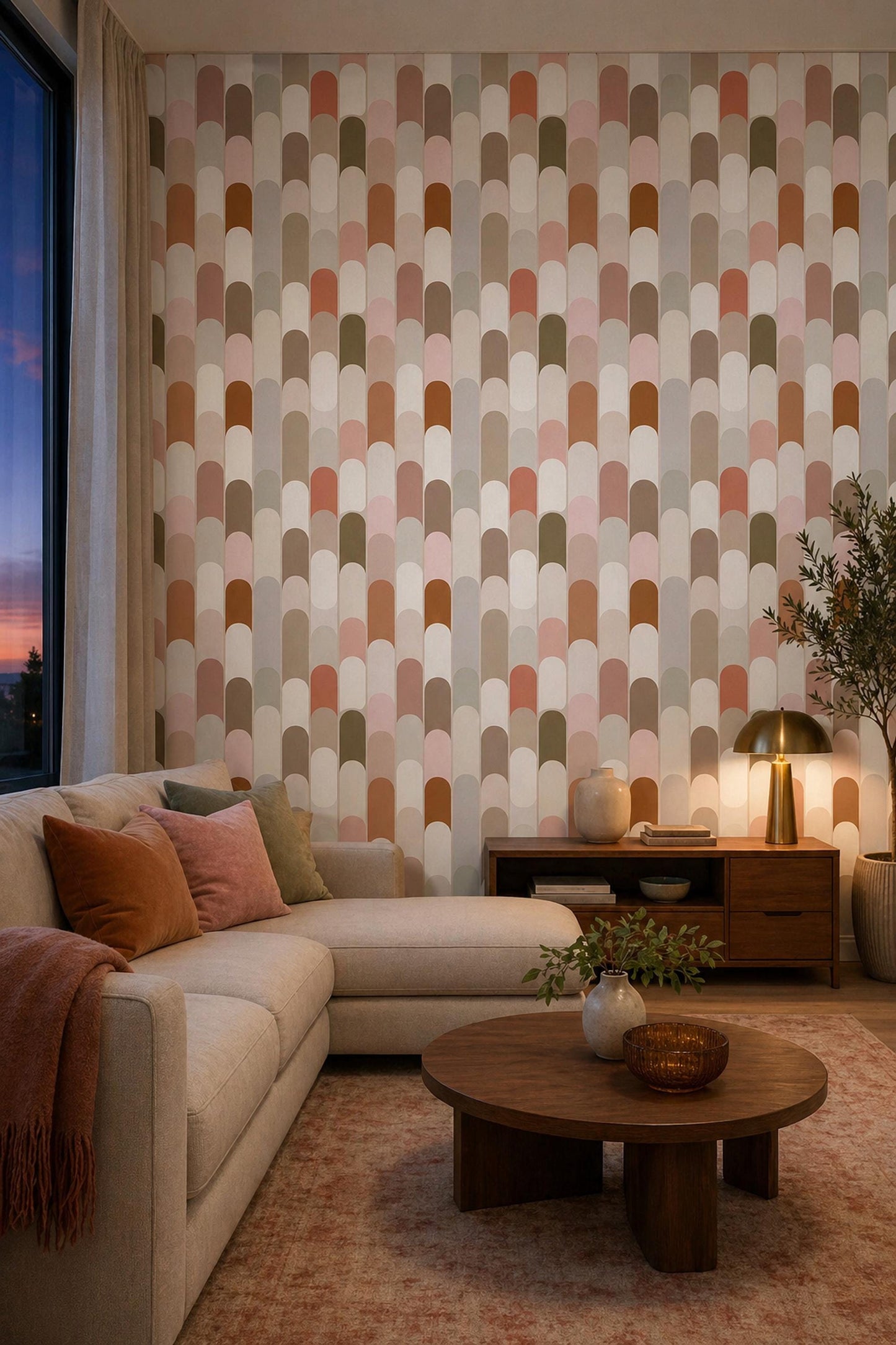 Geometric Neutral Wallpaper Mid Century Arch Pattern Modern Wall Decor