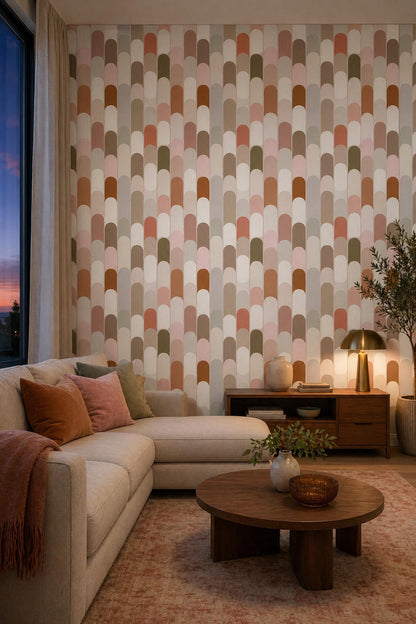 Geometric Neutral Wallpaper Mid Century Arch Pattern Modern Wall Decor