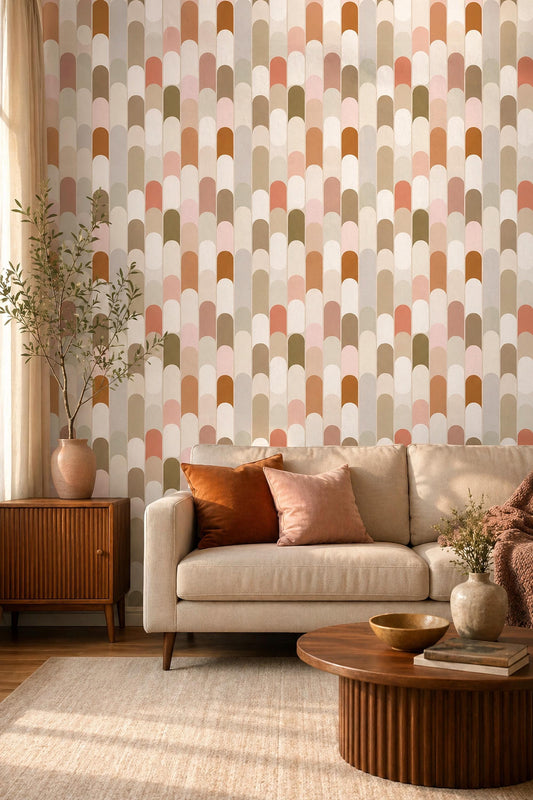 Geometric Neutral Wallpaper Mid Century Arch Pattern Modern Wall Decor