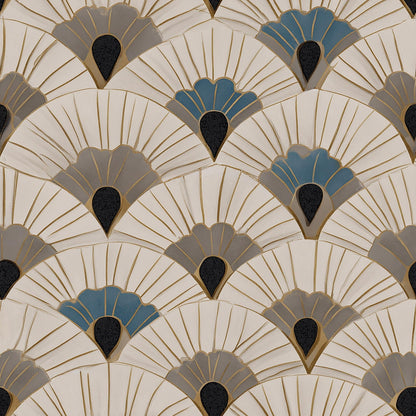 Art Deco Wallpaper Geometric Fan Pattern Neutral Luxury Wall Decor