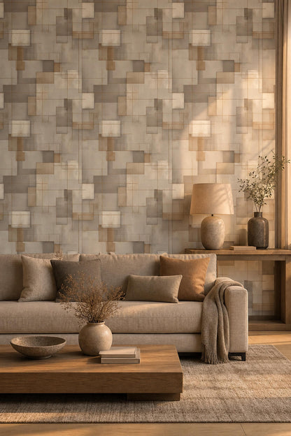 Modern Neutral Geometric Wallpaper Abstract Line Pattern Minimal Wall Decor