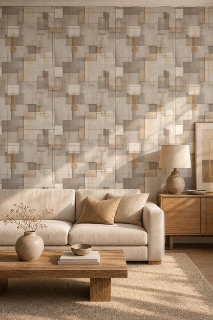 Modern Neutral Geometric Wallpaper Abstract Line Pattern Minimal Wall Decor