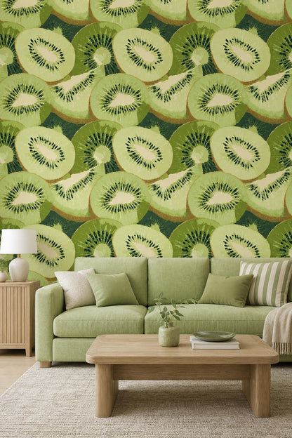 Kiwi Fruit Wallpaper Green Pattern Bold Modern Playful Unique Wall Decor