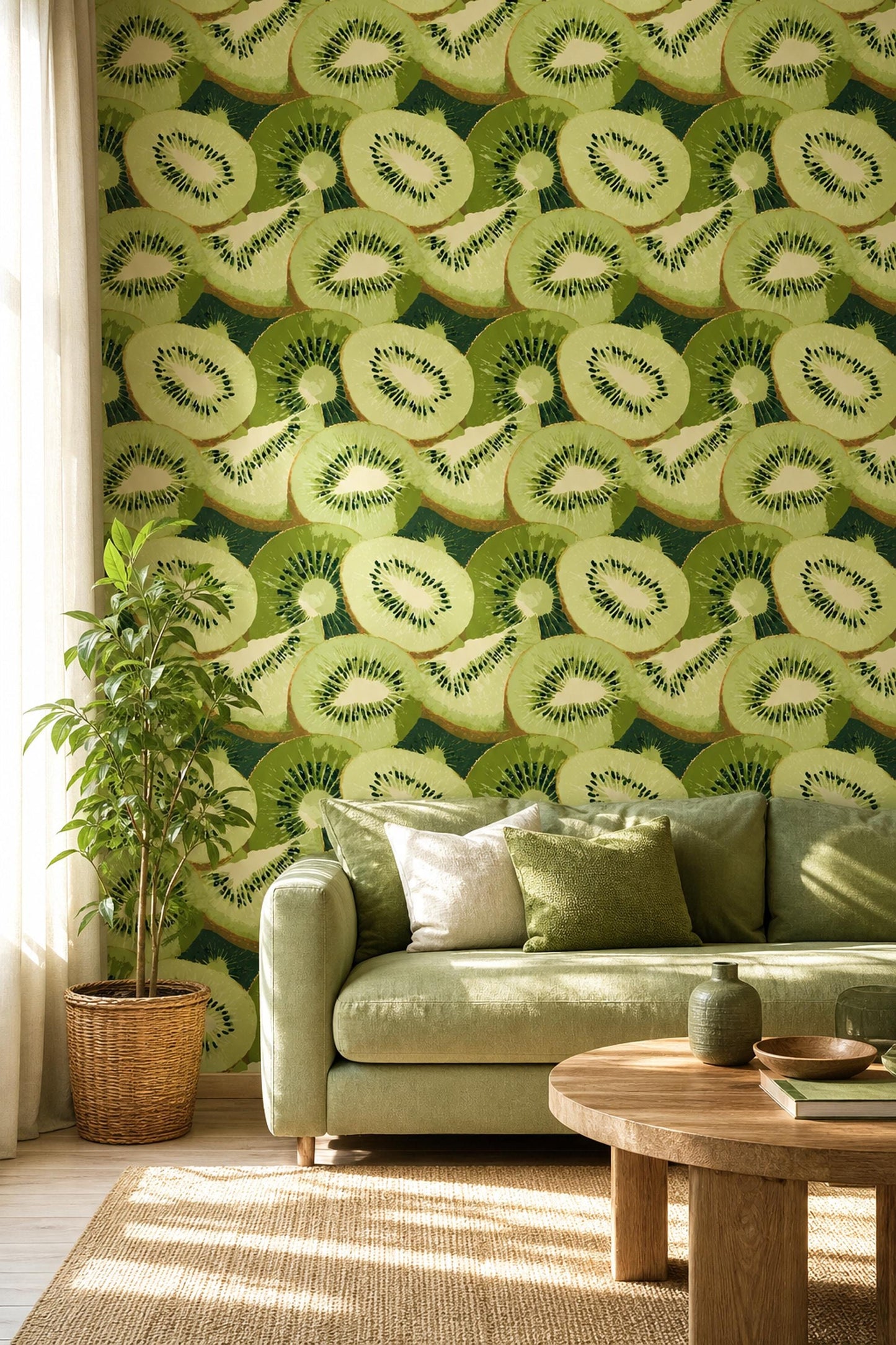 Kiwi Fruit Wallpaper Green Pattern Bold Modern Playful Unique Wall Decor