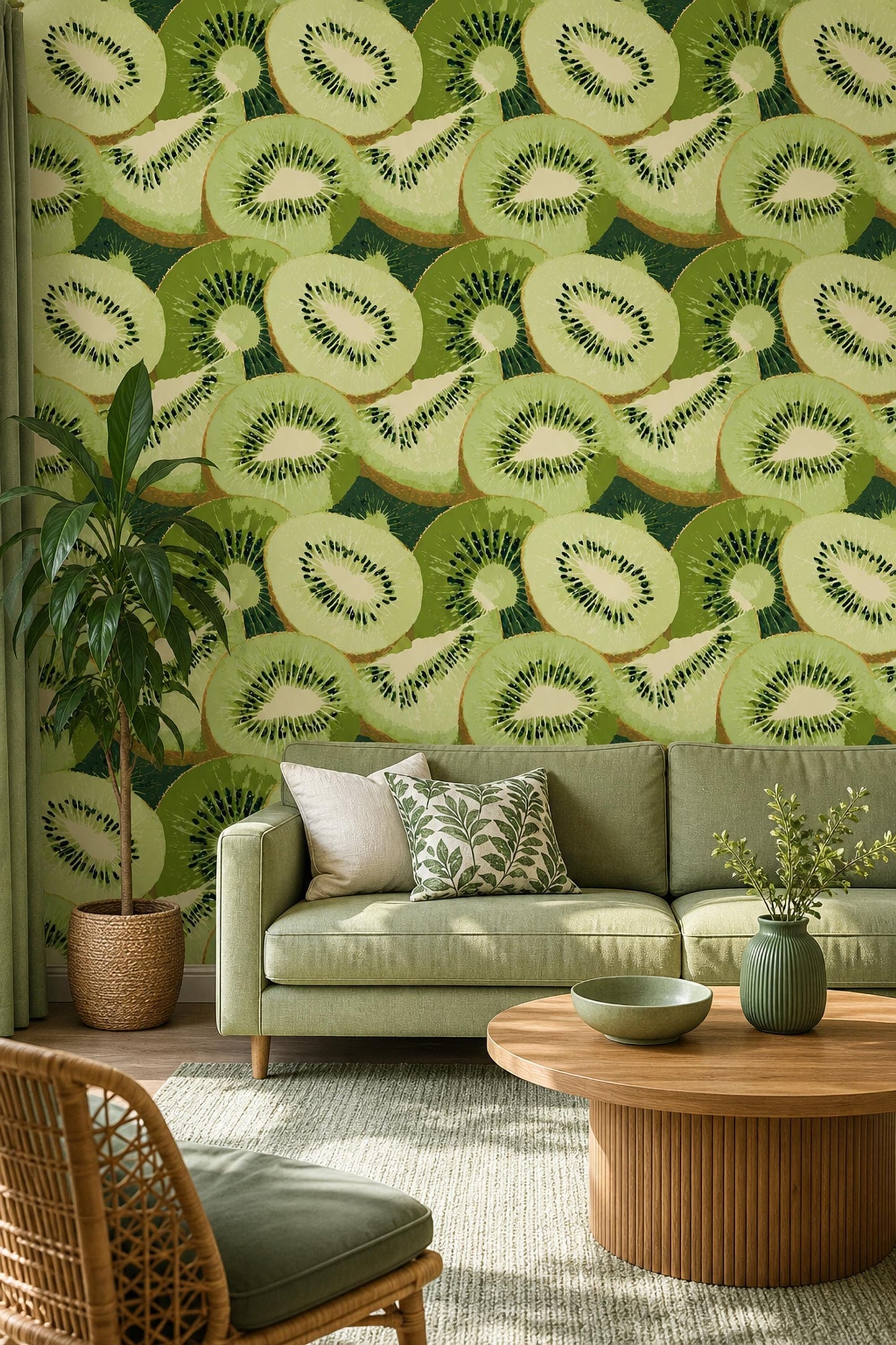Kiwi Fruit Wallpaper Green Pattern Bold Modern Playful Unique Wall Decor