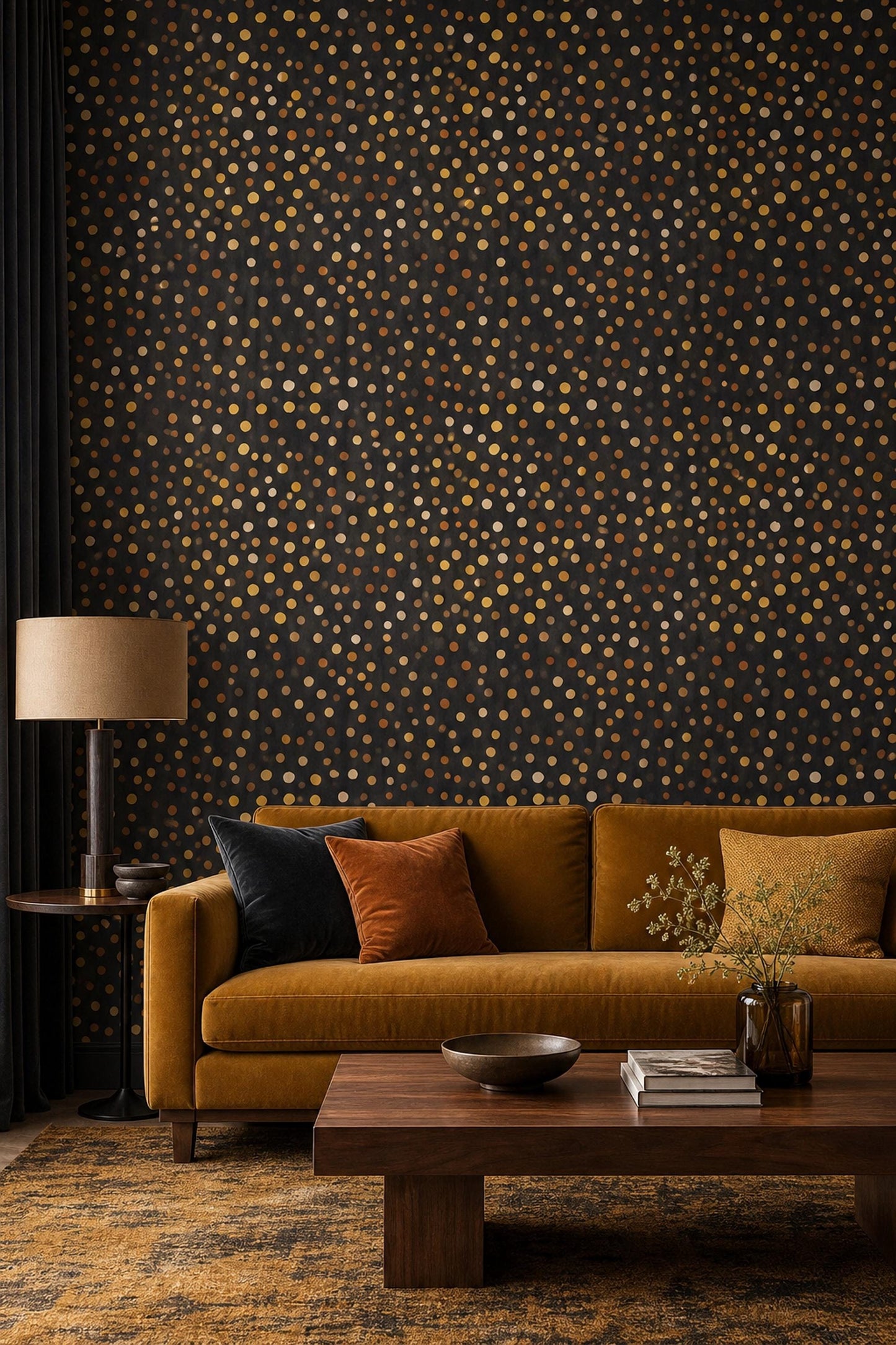 Dark Polka Dot Wallpaper Gold Speckle Modern Luxury Wall Decor Statement Design