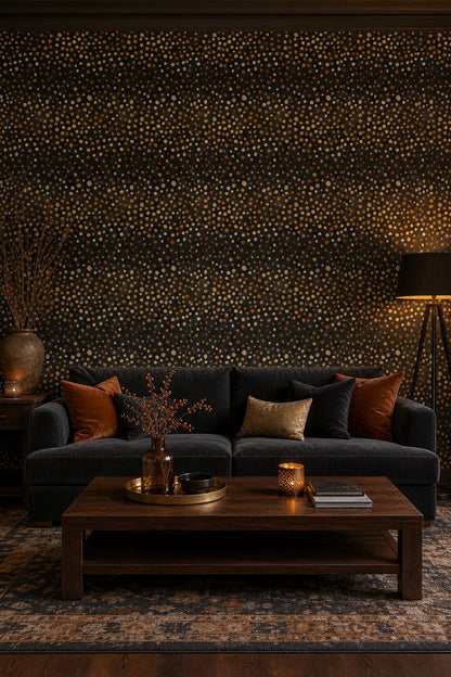 Dark Polka Dot Wallpaper Gold Speckle Modern Luxury Wall Decor Statement Design