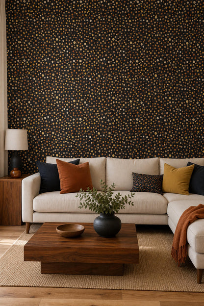 Dark Polka Dot Wallpaper Gold Speckle Modern Luxury Wall Decor Statement Design