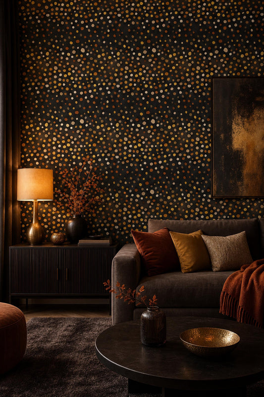 Dark Polka Dot Wallpaper Gold Speckle Modern Luxury Wall Decor Statement Design