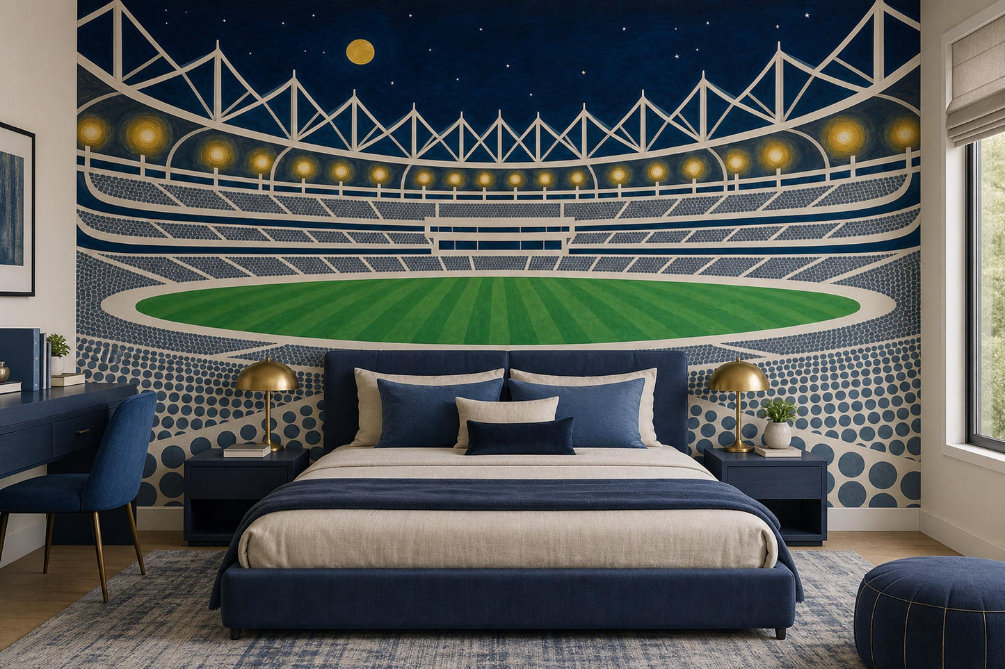 Dark Night Stadium Wallpaper Sports Arena Navy Sky Wall Mural