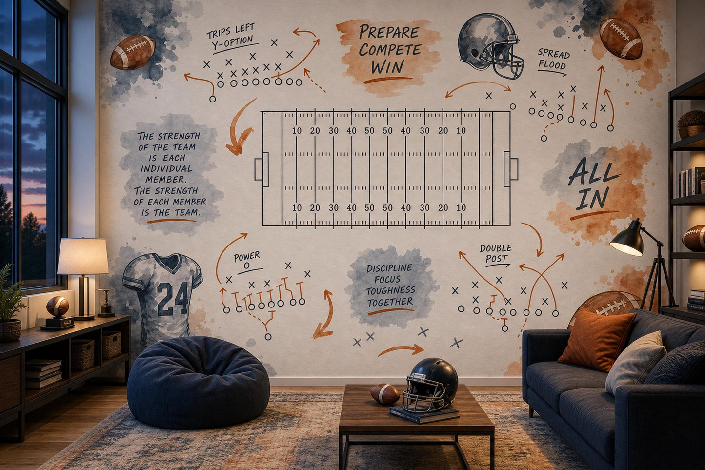American Football Playbook Wall Mural Sports Game Room Decor Strategy Art