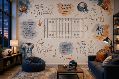 American Football Playbook Wall Mural Sports Game Room Decor Strategy Art