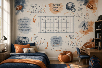 American Football Playbook Wall Mural Sports Game Room Decor Strategy Art