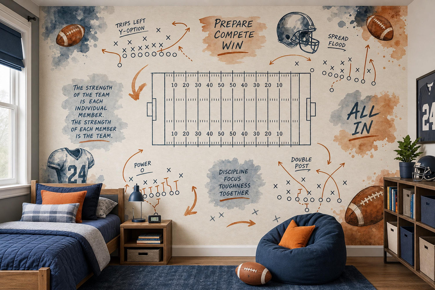 American Football Playbook Wall Mural Sports Game Room Decor Strategy Art