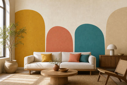 Color Block Arch Wall Mural Mid Century Modern Wallpaper Abstract Geometric Wall Decor